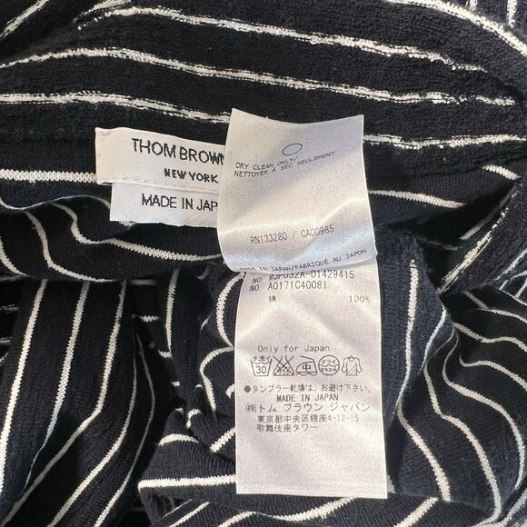 Thom Browne Knit Polo Mens 5 Blue Terry Short Sleeve Striped Collared Luxury - Picture 5 of 8
